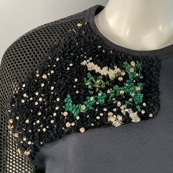 FENDI Fall 2014 Size 6 Navy Green Polyamide Blend Patchwork Back Zip Casual Top - Picture 3 of 13